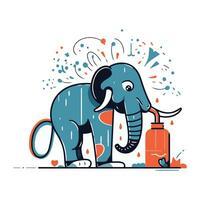 Elefant mit Feuer Feuerlöscher. Vektor Illustration im eben Stil.