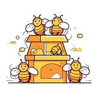 Vektor Illustration von süß Karikatur Bienen fliegend zu das Bienenstock.