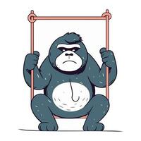 Gorilla Sitzung auf ein hölzern rahmen. Vektor Illustration im Karikatur Stil.