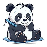 süß Panda mit Kamm im seine Hand. Vektor Illustration.