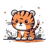 süß Karikatur Tiger. Vektor Illustration isoliert auf ein Weiß Hintergrund.