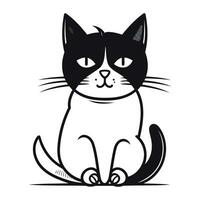 söt svart och vit katt Sammanträde på vit bakgrund. vektor illustration.