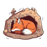 rot Fuchs Schlafen im ein Höhle. Vektor Illustration von ein Karikatur Stil.