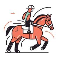 häst ridning. ryttare sport. vektor illustration i tunn linje stil