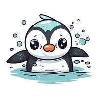 süß Pinguin Schwimmen im das Meer. Vektor Karikatur Illustration.
