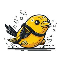 söt liten gul fågel med solglasögon. hand dragen vektor illustration.