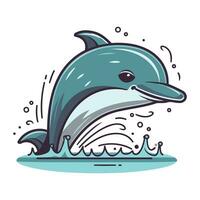 Delfin Springen aus von Wasser. Vektor Illustration im Karikatur Stil.