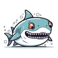 süß Karikatur Hai mit öffnen Mund. Vektor Illustration isoliert auf Weiß Hintergrund.