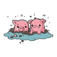 süß Schweine im das Wasser. Vektor Illustration im Karikatur Stil.