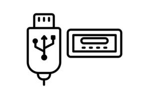 USB Hafen Symbol. Symbol verbunden zu Gerät, Computer Technologie. Linie Symbol Stil. einfach Vektor Design editierbar