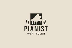 årgång stil piano logotyp vektor ikon illustration