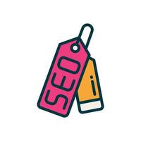 SEO Etikett gefüllt Farbe Symbol. Vektor Symbol zum Ihre Webseite, Handy, Mobiltelefon, Präsentation, und Logo Design.