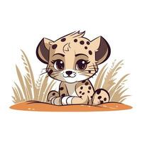 süß Karikatur Gepard Sitzung im Gras. Vektor Illustration.