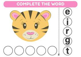 lehrreich Spiel zum Kinder Komplett das Wort Tiger. druckbar Arbeitsblätter vektor