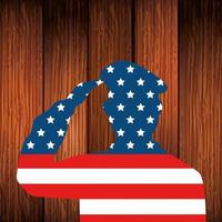 Silhouette des Mannes Soldat mit Flagge der Vereinigten Staaten im Hintergrund aus Holz vektor