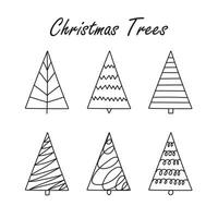 hand dragen jul träd samling skiss vektor
