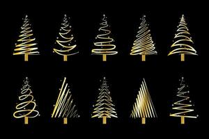 samling av hand dragen platt jul träd. vektor illustration.