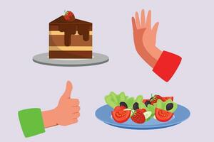 gesund vs. ungesund Lebensmittel. Essen Ernährung Konzept. farbig eben Vektor Illustration isoliert.