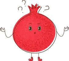 ett illustration av en nyfiken granatäpple höjning en fråga, symboliserar en sökande för kunskap eller förfrågan. vektor