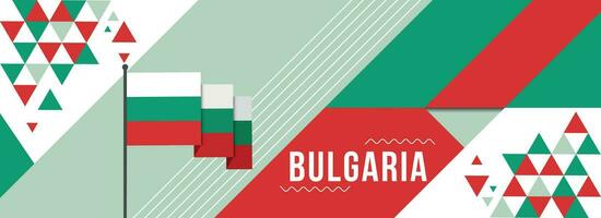 Bulgarien National oder Unabhängigkeit Tag Banner Design zum Land Feier. Flagge von Bulgarien mit modern retro Design und abstrakt geometrisch Symbole. Vektor Illustration.