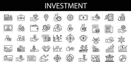investering ikon uppsättning. som innehåller investerare, ömsesidig fond, tillgång, risk förvaltning, ekonomi, finansiell få, intressera och stock ikoner. fast ikon samling. vektor