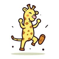 süß Karikatur Giraffe Betrieb. Vektor Illustration im eben Stil.