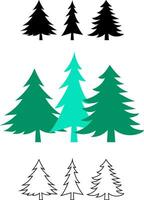 Kiefer Baum Symbol einstellen Pack Sammlung im farbig Stil Symbol, schwarz solide eben Symbol, und Gliederung Symbol vektor