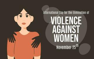 International Tag zum das Beseitigung von Gewalt gegen Frauen. Vektor Banner. traurig Frau mit Hände Silhouette auf ihr Körper
