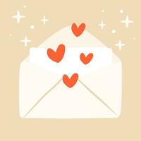 söt hand dragen kuvert med hjärtan och kärlek brev. hjärtans dag vektor illustration. perfekt för hälsning kort