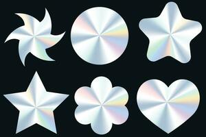 uppsättning av holografiska klistermärken i trendig retro design y2k. vektor regnbåge etiketter av annorlunda geometrisk former med glitter folie effekt. vektor illustration