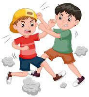 Karikatur zwei wütend Jungs Kampf jeder andere. Vektor Illustration