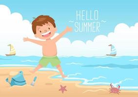 glückliches Kind springt hallo Sommer vektor