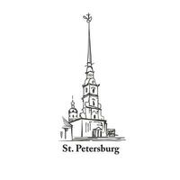 Sankt Petersburg Stadt Ziel Symbol, Russland. Heilige Peter und paul Kathedrale Gebäude skizzieren. Russisch Reise Hintergrund. vektor