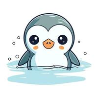 süß Pinguin Schwimmen im das Wasser. Vektor Illustration isoliert auf Weiß Hintergrund.