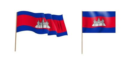 farbenfrohe naturalistische wehende Flagge des Königreichs Kambodscha. vektor