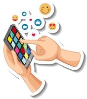 Hand hält ein Smartphone mit Emoji-Symbol auf weißem Hintergrund vektor