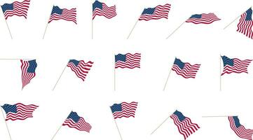 USA Flagge auf ein Fahnenstange im anders Winkel. Falten von Stoff auf amerikanisch Flaggen. Vektor Illustration.