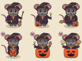 maus halloween set hexe vektor