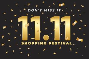 11.11 shopping festival försäljning banner med guld element vektor