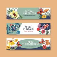 Banner-Vorlage mit Pinsel florals Konzept Design Aquarell Vektor