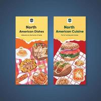 Flyer-Vorlage mit amerikanischem Lebensmittelkonzept, Aquarell-Stil vektor