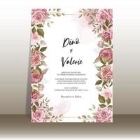 vackert bröllopsinbjudningskort med rosdekoration vektor