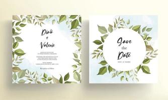 vackert bröllopsinbjudningskort med bladdekoration vektor
