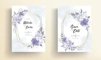 vackert bröllopsinbjudningskort med lila blommadekoration vektor