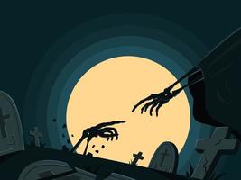 skelett återuppstår i graven för halloween tapeter. vektor