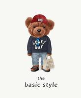 Basic-Style-Slogan mit Bärenspielzeug in Street-Fashion-Illustration vektor