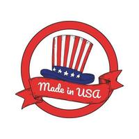 Made is USA Label mit handgezeichnetem Onkel Sam Hut. Vektor-Illustration vektor
