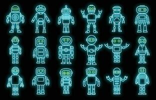 humanoid robot ikoner uppsättning vektor neon