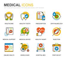 Enkel uppsättning sjukvård och medicinska radikoner för webbplats- och mobilapps vektor