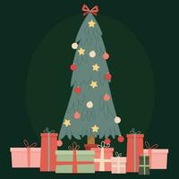 elegant lysande jul träd med leksaker och gåvor vektor